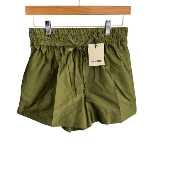 Sandro Paris‎ Egypte Satin Drawstring Shorts Kaki Green Limited Edition NWT - Picture 3 of 10